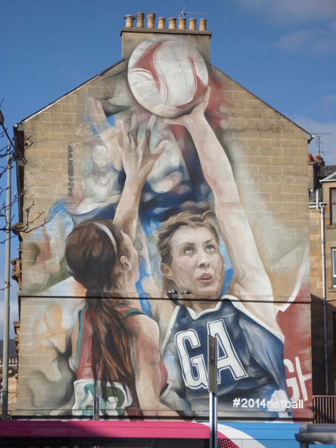 Glasgow Townscape : 2014 Netball Mural At Merkland Street, Partick